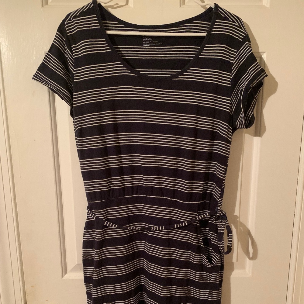 PACT  Striped Tie Waist Cotton Dress XL